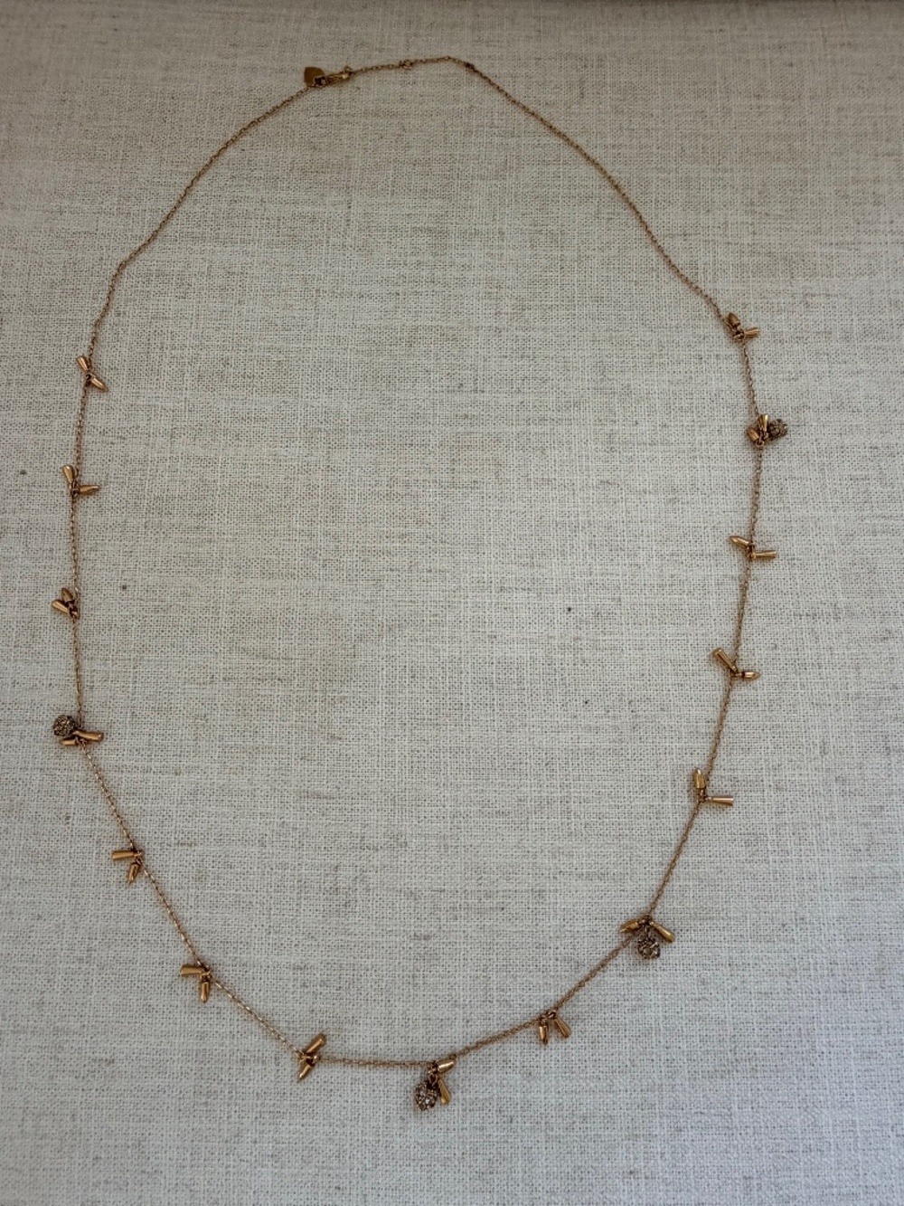 Stella & Dot Gold Long Necklace Pavé Rhinestone Ball Stations